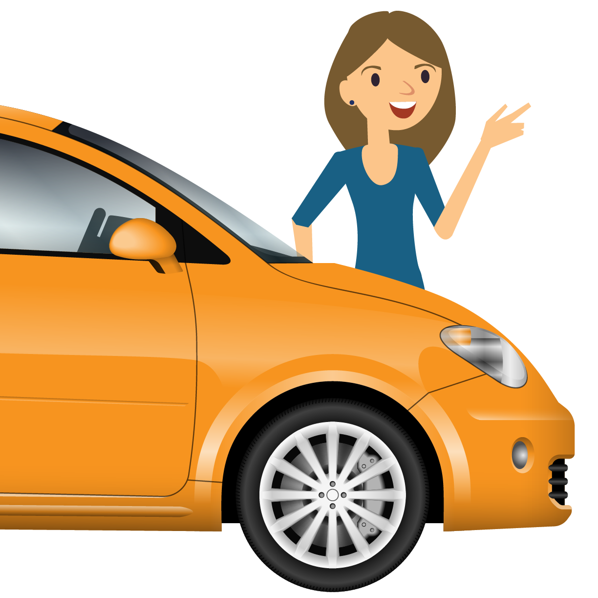 Cartoon woman with orange car